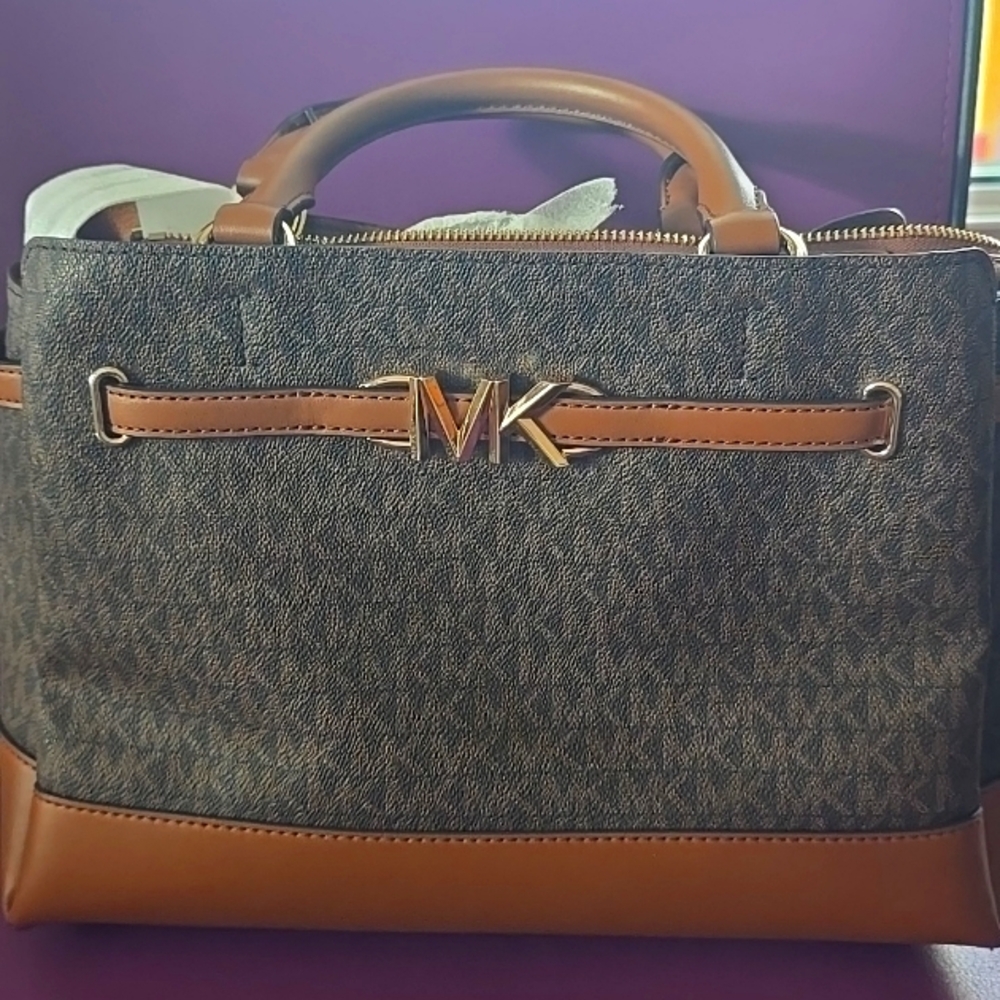 MICHAEL KORS Hamilton Medium Logo SatchelBrown SignatureNWT